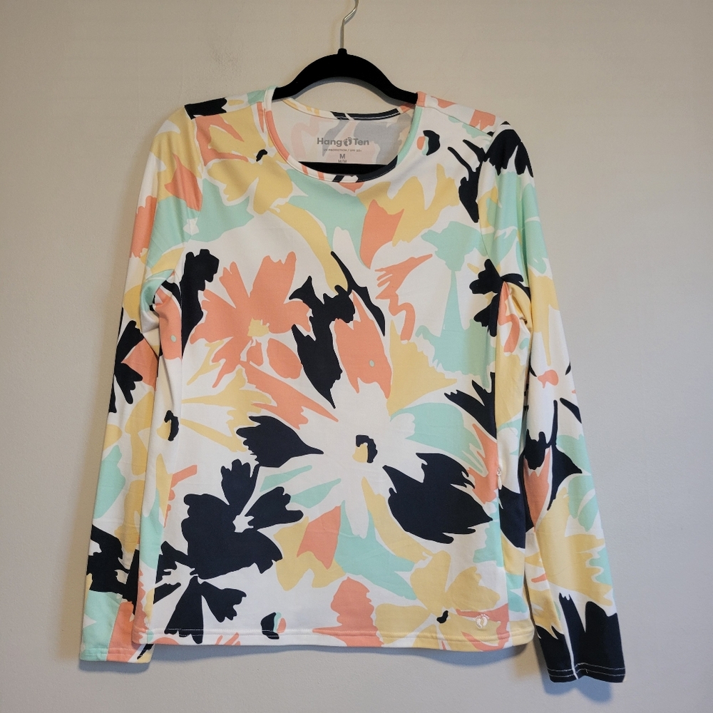 Hang Ten Floral Long Sleeve Crewneck Size Medium UV Protection